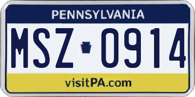 PA license plate MSZ0914