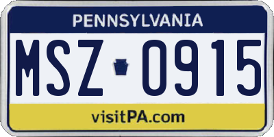 PA license plate MSZ0915