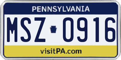 PA license plate MSZ0916