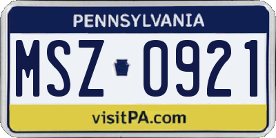 PA license plate MSZ0921