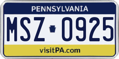 PA license plate MSZ0925