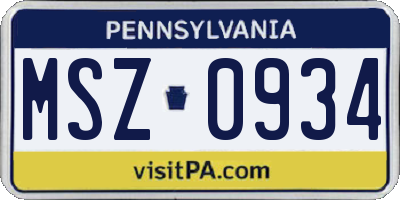 PA license plate MSZ0934