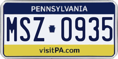 PA license plate MSZ0935