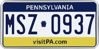 PA license plate MSZ0937