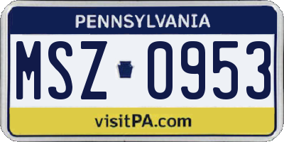 PA license plate MSZ0953