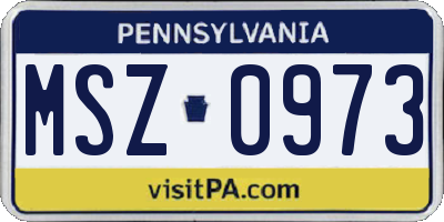 PA license plate MSZ0973