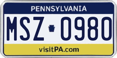 PA license plate MSZ0980