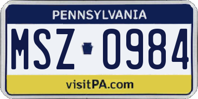 PA license plate MSZ0984