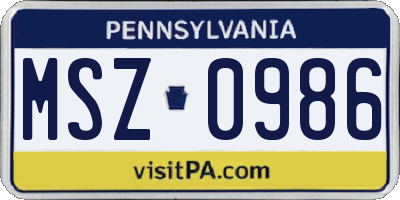 PA license plate MSZ0986