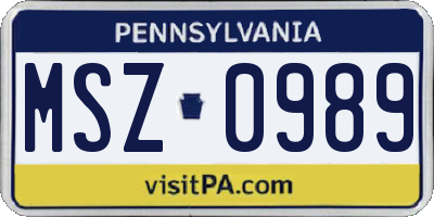 PA license plate MSZ0989