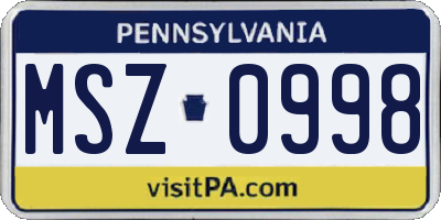 PA license plate MSZ0998