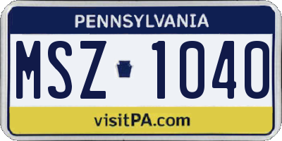 PA license plate MSZ1040