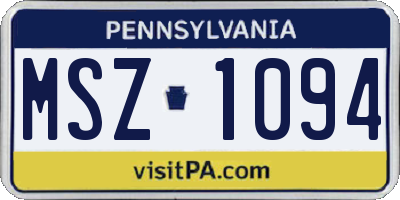 PA license plate MSZ1094