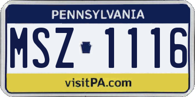 PA license plate MSZ1116