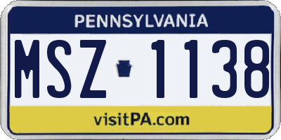 PA license plate MSZ1138