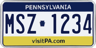 PA license plate MSZ1234