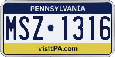 PA license plate MSZ1316