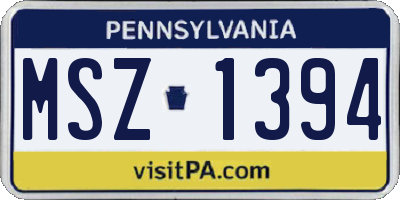 PA license plate MSZ1394