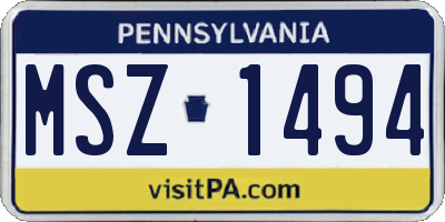 PA license plate MSZ1494