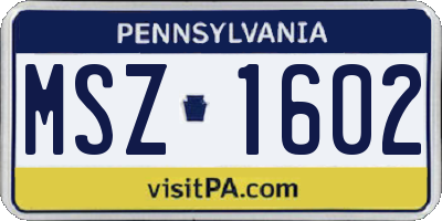 PA license plate MSZ1602