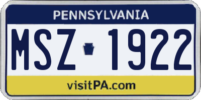 PA license plate MSZ1922
