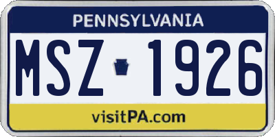 PA license plate MSZ1926