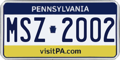PA license plate MSZ2002