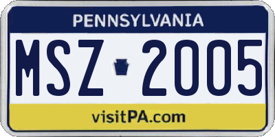 PA license plate MSZ2005