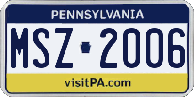PA license plate MSZ2006