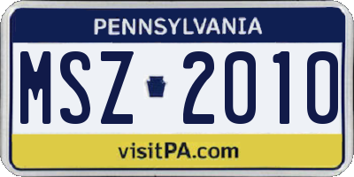 PA license plate MSZ2010