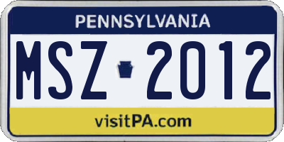 PA license plate MSZ2012