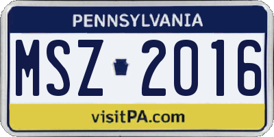 PA license plate MSZ2016