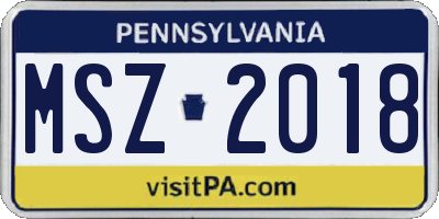 PA license plate MSZ2018