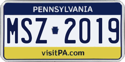PA license plate MSZ2019