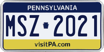 PA license plate MSZ2021