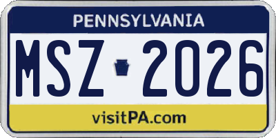 PA license plate MSZ2026