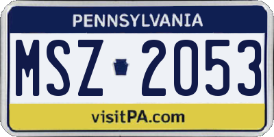 PA license plate MSZ2053
