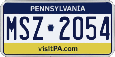 PA license plate MSZ2054