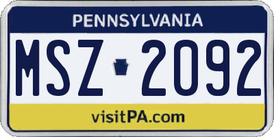 PA license plate MSZ2092