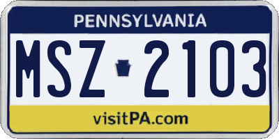 PA license plate MSZ2103