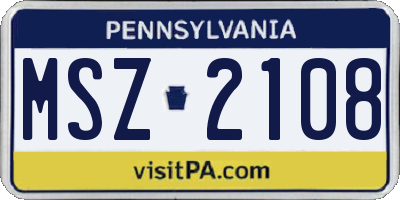 PA license plate MSZ2108