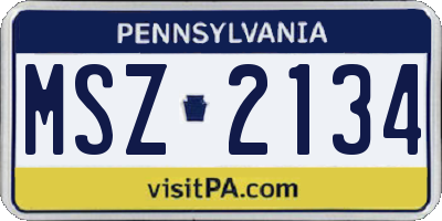PA license plate MSZ2134
