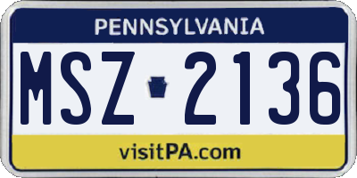 PA license plate MSZ2136