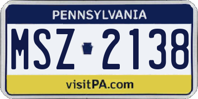 PA license plate MSZ2138