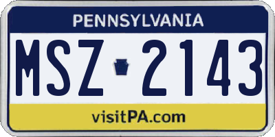 PA license plate MSZ2143
