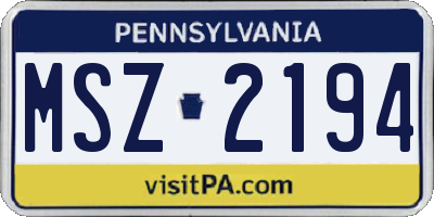 PA license plate MSZ2194