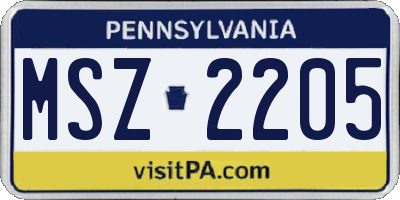 PA license plate MSZ2205