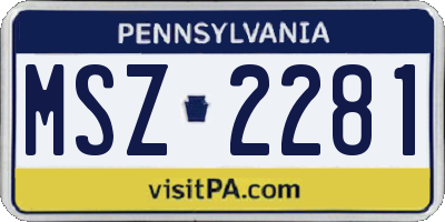 PA license plate MSZ2281