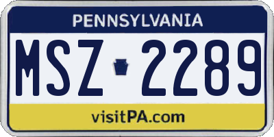 PA license plate MSZ2289