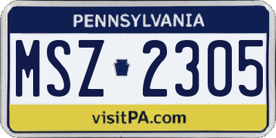PA license plate MSZ2305